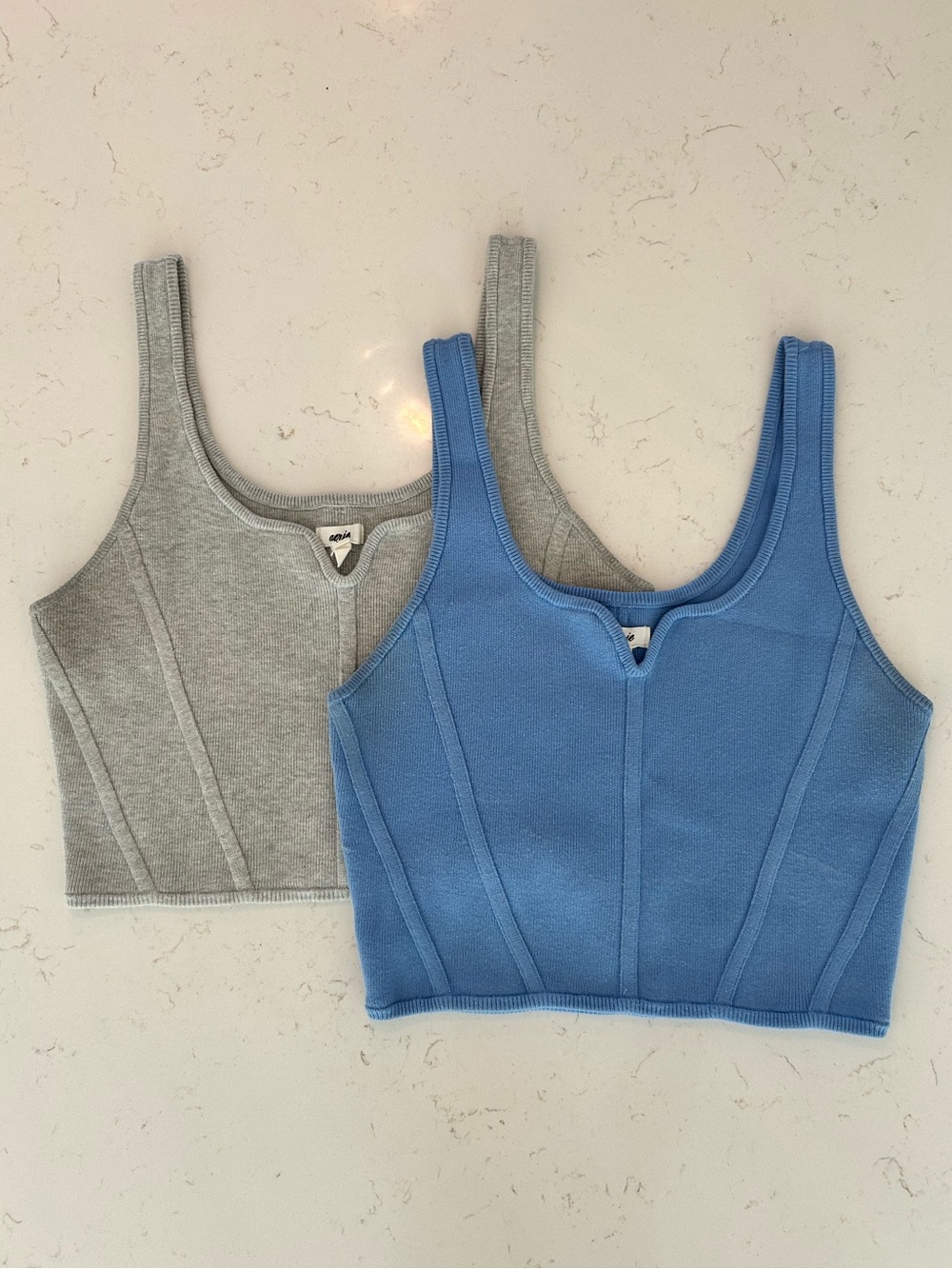 Two aerie stretch cropped ribbed tank tops